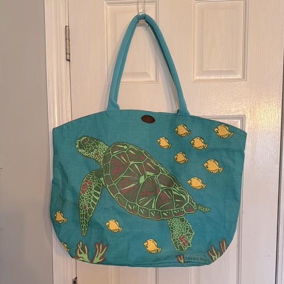 Cappella teal Blue Turtle Tote Bag - Picture 1 of 13